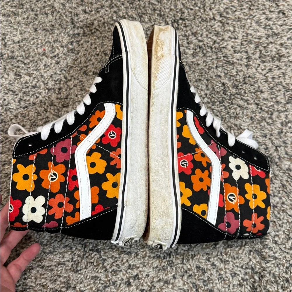 VANS SK8-HI Flower Black Suede Multicolor Canvas High Top Sneakers Men's 7.5/W 9